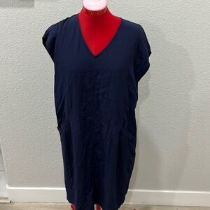 Navy Blue Dress V Neck Casual Summer Pockets Short Sleeve